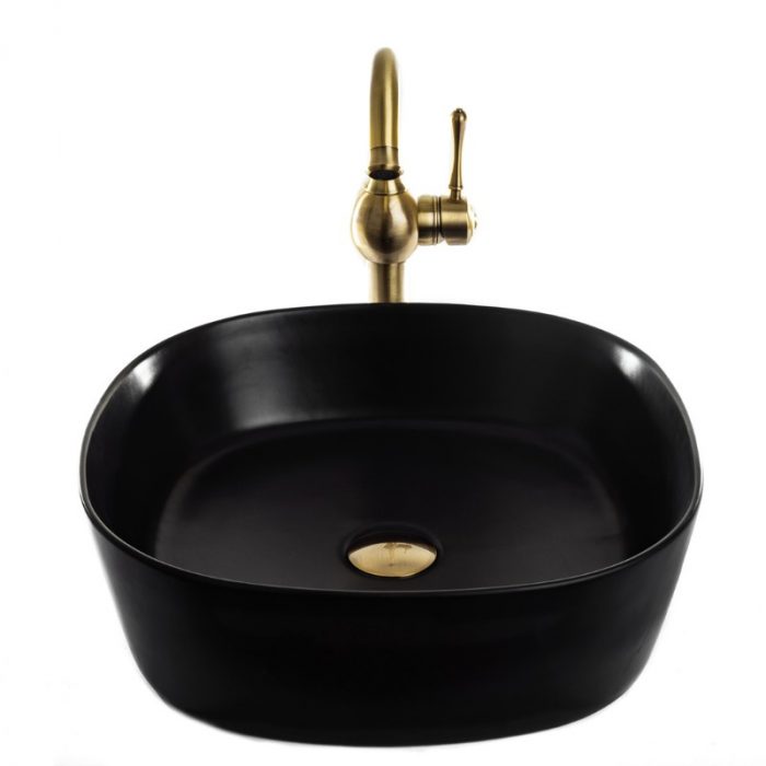 כיור חרס שפה דקה שחור מט