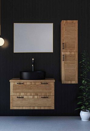 ארון אמבטיה פלרמו תלוי 2 מגירות עץ מלא 60 ס"מ