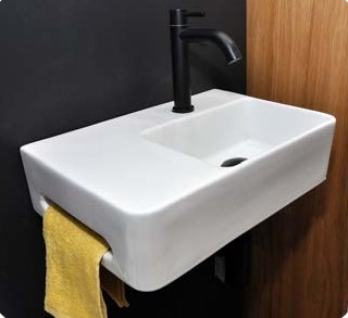 כיור אמבטיה תלוי דורין לבן מבריק 46 ס"מ עם חור לברז
