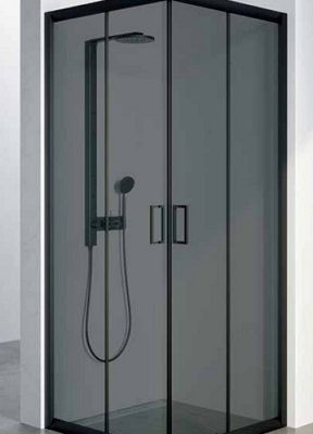 מקלחון שחור וושינגטוןGR, מקלחון הזזה פינתי, בגימור זכוכית שקופה אפורה