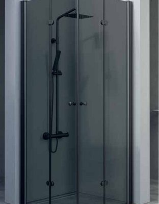 מקלחון שחור מדיסון GR, מקלחון פינתי זכוכית שקופה אפורה 80/80, 90/90 ס"מ